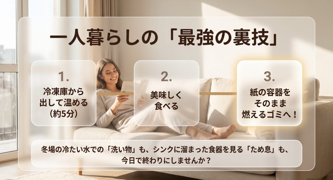 食べ終わった紙の容器をそのまま燃えるゴミに捨てられるナッシュの洗い物ゼロのメリット