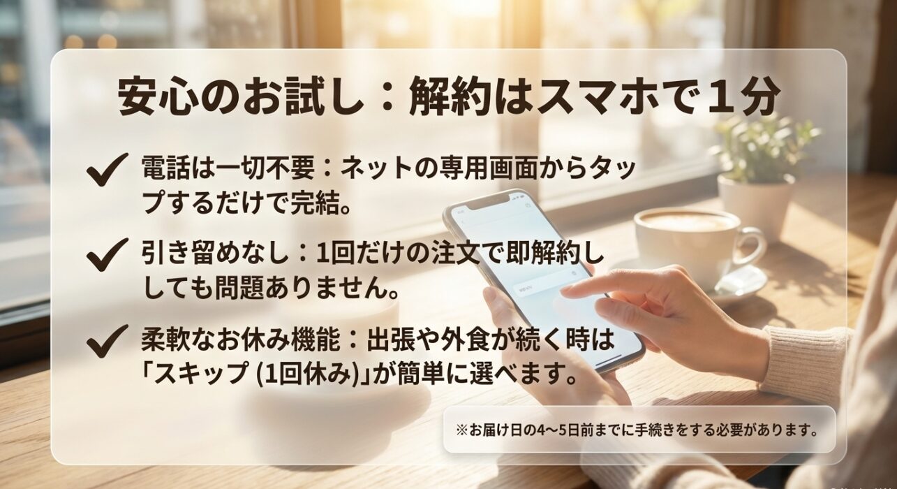 電話不要でネットから1分で完了し、引き留めもないナッシュの解約手続きやスキップ機能の解説